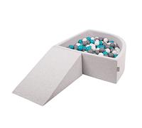 KiddyMoon Aire De Jeux en Mousse avec Quart Angulaire Piscine À Balles (200 Balles) pour Bébé, Gris Clair: Gris/Blanc/Turquoise