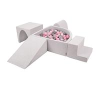 KiddyMoon Aire De Jeux en Mousse avec Quart Angulaire Piscine À Balles (200 Balles) pour Bébé, Gris Clair: Perle/Gris/Transparent/Rose Poudré