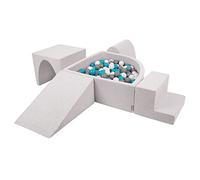 KiddyMoon Aire De Jeux en Mousse avec Quart Angulaire Piscine À Balles (200 Balles) pour Bébé, Gris Clair: Gris/Blanc/Turquoise