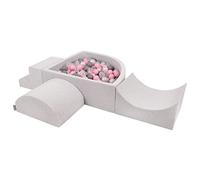KiddyMoon Aire De Jeux en Mousse avec Quart Angulaire Piscine À Balles (200 Balles) pour Bébé, Gris Clair: Perle/Gris/Transparent/Rose Poudré