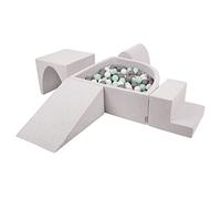 KiddyMoon Aire De Jeux en Mousse avec Quart Angulaire Piscine À Balles (200 Balles) pour Bébé, Gris Clair: Blanc/Gris/Menthe