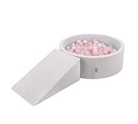 KiddyMoon Aire De Jeux en Mousse avec Rond Piscine À Balles (100 Balles) pour Enfants, Gris Clair: Rose Poudré/Perle/Transparent