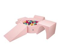 KiddyMoon Aire De Jeux en Mousse avec Rond Piscine À Balles (200 Balles) Fosses À Boules pour Enfants Jouets Parcours Obstacles, Fabriqué en UE, Rose:Vert Clair/Jaune/Turq/Orange/R.Foncé/Violet