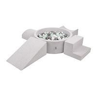 KiddyMoon Aire De Jeux en Mousse avec Rond Piscine À Balles (200 Balles) pour Enfants, Gris Clair: Blanc/Gris/Menthe