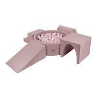 KiddyMoon Aire De Jeux en Mousse avec Rond Piscine À Balles (300 Balles) Fosses À Boules pour Enfants Jouets Parcours Obstacles, Bruyère: Beige Pastel/Rose Poudré/Perle