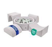 KiddyMoon Aire De Jeux en Mousse avec Rond Piscine À Balles (300 Balles) pour Enfants, Gris Clair: Blanc/Gris/Menthe
