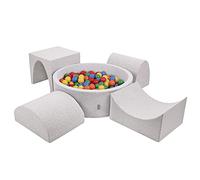 KiddyMoon Aire De Jeux en Mousse avec Rond Piscine À Balles (300 Balles) pour Enfants, Gris Clair: Jaune/Vert/Bleu/Rouge/Orange