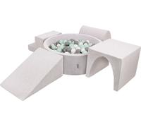 KiddyMoon Aire de jeux en mousse Avec tunnel 200 balles colorées ∅7cm - Briques en mousse XXL Piscine à balles grande Boule en plastique - Gris clair