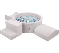 KiddyMoon Aire de jeux en mousse souple pour enfants avec aire de jeux à balles rondes (200 ∅ 7 cm) avec obstacles souples et piscine à balles, fabriqué en UE, Gris clair:Pearl/Grey/Transparent/Baby B