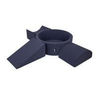KiddyMoon Aire de jeux en mousse souple pour enfants avec aire de jeux à balles rondes (300 ∅ 7 cm) avec obstacles souples et piscine à balles, fabriqué en UE, Bleu foncé:Vert d'enfer/Orange/Turquoise