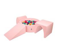 KiddyMoon aire de jeux en mousse souple pour enfants avec aire de jeux à balles rondes (300 ∅ 7 cm) avec obstacles souples et piscine à balles, fabriqué dans l'UE, Rose : Vert d'enfer/Jaune/Turquoise/