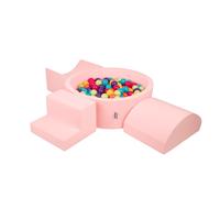 KiddyMoon aire de jeux en mousse souple pour enfants avec aire de jeux à balles rondes (300 ∅ 7 cm) avec obstacles souples et piscine à balles, fabriqué dans l'UE, Rose : Vert d'enfer/Jaune/Turquoise/