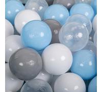 KiddyMoon Balles Colorées Plastique 100 Balles/7Cm pour Piscine Enfant Bébé Fabriqué en EU, Gris/Blanc/Transparent/Babyblue