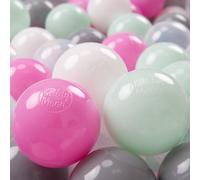 KiddyMoon 700 ∅ 7Cm Balles Colorées Plastique pour Piscine Enfant Bébé Fabriqué en EU, Transparent/Gris/Blanc/Rose/Menthe