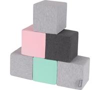 KiddyMoon blocs en mousse pour enfants blocs souples 6 pièces jouets en mousse jouets montessori en mousse et beaucoup de plaisir pour les enfants, fabriqués en UE, blocs : gris clair-gris foncé-rose-