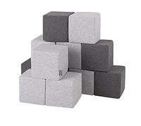 KiddyMoon Blocs Mous pour Bébé 12 Pièces Cubes De Construction en Mousse 14Cm, Cubes: Gris Clair/Gris Foncé
