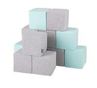 KiddyMoon Blocs Mous pour Bébé 12 Pièces Cubes De Construction en Mousse 14Cm, Cubes: Gris Clair/Menthe