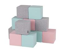 KiddyMoon Blocs Mous pour Bébé 12 Pièces Cubes De Construction en Mousse 14Cm, Cubes: Gris Clair/Rose/Menthe