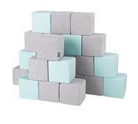 KiddyMoon Blocs Mous pour Bébé 24 Pièces Cubes De Construction en Mousse 14Cm, Cubes: Gris Clair/Menthe