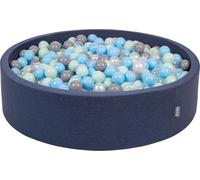 KiddyMoon Boules de piscine rondes 120x30cm/200 boules ∅ 7Cm puits de boules Boules colorées pour les bébés pour jouer dans le bain des tout-petits, fabriquées en UE, bleu foncé:perle/gris/transparent