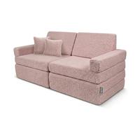 KiddyMoon Canapé Enfant en Mousse Et Housse Teddy, Modulaire Et Pliable, avec 2 Coussins, pour Jouer, Lire Et Se Détendre, Rose