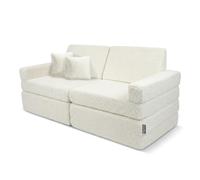 KiddyMoon Canapé Enfant en Mousse Et Housse Teddy, Modulaire Et Pliable, avec 2 Coussins, pour Jouer, Lire Et Se Détendre, Crème