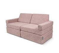 KiddyMoon Canapé Enfant en Mousse Et Housse Teddy, Modulaire Et Pliable, pour Jouer, Lire Et Se Détendre, Rose