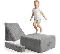 KiddyMoon Coussin Sauteur Enfant Mini Trampoline Interieur Ressorts Bonnell Housse Amovible en Tissu Cotele Deux Poignees Appuie Tete Et Accoudoir des 3 Ans, Gris Foncé