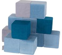 KiddyMoon Cubes En Mousse Pour Bébé En Velours Blocs Doux Jouets En Mousse Montessori Avec De La Mousse Et Beaucoup D'Amusement Pour Les Enfants, Fabriqué En UE, 12 Pièces, Blocs:Turquoise-Lagune-Bleu