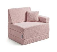 KiddyMoon Fauteuil avec Oreiller Enfant Et Housse Teddy, Fauteuil pour Enfants d'enfants Matelas Pliable Matelas, Rose,Fauteuil avec Oreiller