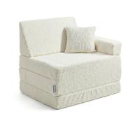 KiddyMoon Fauteuil avec Oreiller Enfant Et Housse Teddy, Fauteuil pour Enfants d'enfants Matelas Pliable Matelas, Crème,Fauteuil avec Oreiller