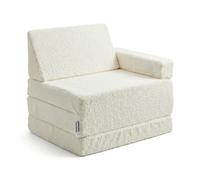 KiddyMoon Fauteuil Enfant Et Housse Teddy, Fauteuil pour Enfants d'enfants Matelas Pliable Matelas, Crème,Fauteuil