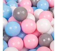 KiddyMoon Kids 200 ∅ 7 cm Play Ball Balls for Baby Plastic Bath Balls EU, White/Grey/Baby Blue/Powder Pink