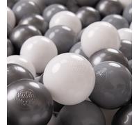 KiddyMoon Kids 700 ∅ 7 cm balle de jeu pour enfants balles de bain en plastique fabriquées en UE, Blanc/Gris/Argent