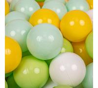 KiddyMoon Kids 700 ∅ 7 cm balle de jeu pour enfants balles de bain en plastique fabriquées en UE, Blanc/Mint : /Vert clair/Gris/Jaune