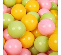 KiddyMoon Kids 700 ∅ 7 cm Boules de jeu pour enfants Boules de bain en plastique EU, Light Green/Yellow/Pink