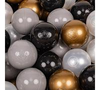 KiddyMoon Kids 700 ∅ 7 cm Boules de jeu pour enfants Boules de bain en plastique EU, Noir/Or/Or/Gris