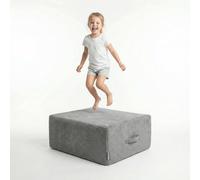 KiddyMoon Mini Trampoline Coussin Sauteur Enfant Interieur Rembourrage A Ressorts Housse Amovible en Tissu Cotele Deux Poignees des 3 Ans, Gris Foncé