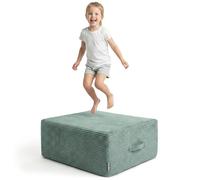 KiddyMoon Mini Trampoline Coussin Sauteur Enfant Interieur Rembourrage A Ressorts Housse Amovible en Tissu Cotele Deux Poignees des 3 Ans, Vert