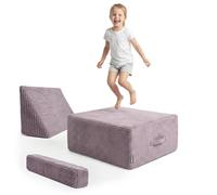 KiddyMoon Mini Trampoline Coussin Sauteur Enfant Interieur Ressorts Bonnell Housse Amovible en Tissu Cotele Deux Poignees Appuie Tete Et Accoudoir des 3 Ans, Violet