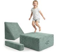 KiddyMoon Mini Trampoline Coussin Sauteur Enfant Interieur Ressorts Bonnell Housse Amovible en Tissu Cotele Deux Poignees Appuie Tete Et Accoudoir des 3 Ans, Vert