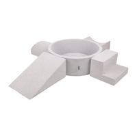 KiddyMoon Parc de jeux en mousse souple pour enfants avec parc à balles rond (200 ∅ 7 cm) avec obstacles souples et piscine à balles, fabriqué dans l'UE, Gris clair:Rose poudré/Pearl/Transparen