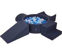 KiddyMoon Parc de jeux en mousse souple pour enfants avec parc à balles rond (200 ∅ 7 cm) avec obstacles souples et piscine à balles, fabriqué dans l'UE, Bleu foncé:Baby Blue/Blue/Pearl, Version 5