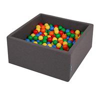 KiddyMoon Piscine à balles 90 x 40 cm, 200 balles de 7 cm de diamètre, avec balles colorées, pour bébés, Enfants, carré, Gris foncé : Jaune, Vert, Bleu, Rouge, Orange