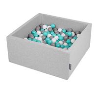 KiddyMoon Piscine à balles carrée, 90 x 40 cm, diamètre : 7 cm, avec balles colorées, fabriquée en UE, Gris Clair : Blanc, Gris, Turquoise Clair