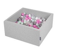 KiddyMoon Piscine à balles carrée, 90 x 40 cm, diamètre : 7 cm, pour bébé, avec balles colorées, fabriquée en UE, Gris Clair : Transparent, Gris, Blanc, Rose, Menthe