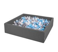 KiddyMoon Piscine à balles carrées 120X30cm/200 balles ? boules carrées de 7 cm de côté pour jouer avec les bébés dans le bain, fabriquées en UE, gris foncé : gris/blanc/transparent/bleu bébé