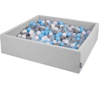 KiddyMoon Piscine à balles carrées 120X30cm/600 balles ? boules carrées de 7 cm de côté pour jouer avec les bébés dans le bain, fabriquées en UE, gris clair : gris/blanc/transparent/bleu marionnette