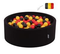 KiddyMoon Piscine à balles colorées 90X30cm/200 balles ∅ 7Cm pour enfants, ronde, Belgique:noir/jaune/rouge