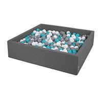 KiddyMoon Piscine À Balles pour Bébé Carré 120X30cm/200 Balles 7Cm Grande Fosses À Boules Jouet Enfant, Gris Foncé: Gris-Blanc-Turquoise